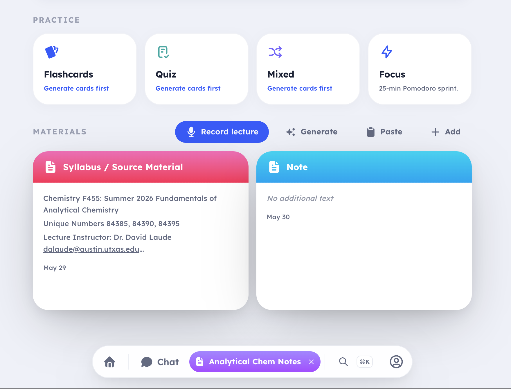 A Dialed class with flashcards, a quiz, and your own materials