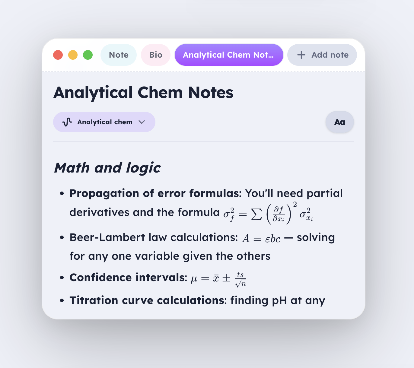 Notes in Dialed with clean, readable math
